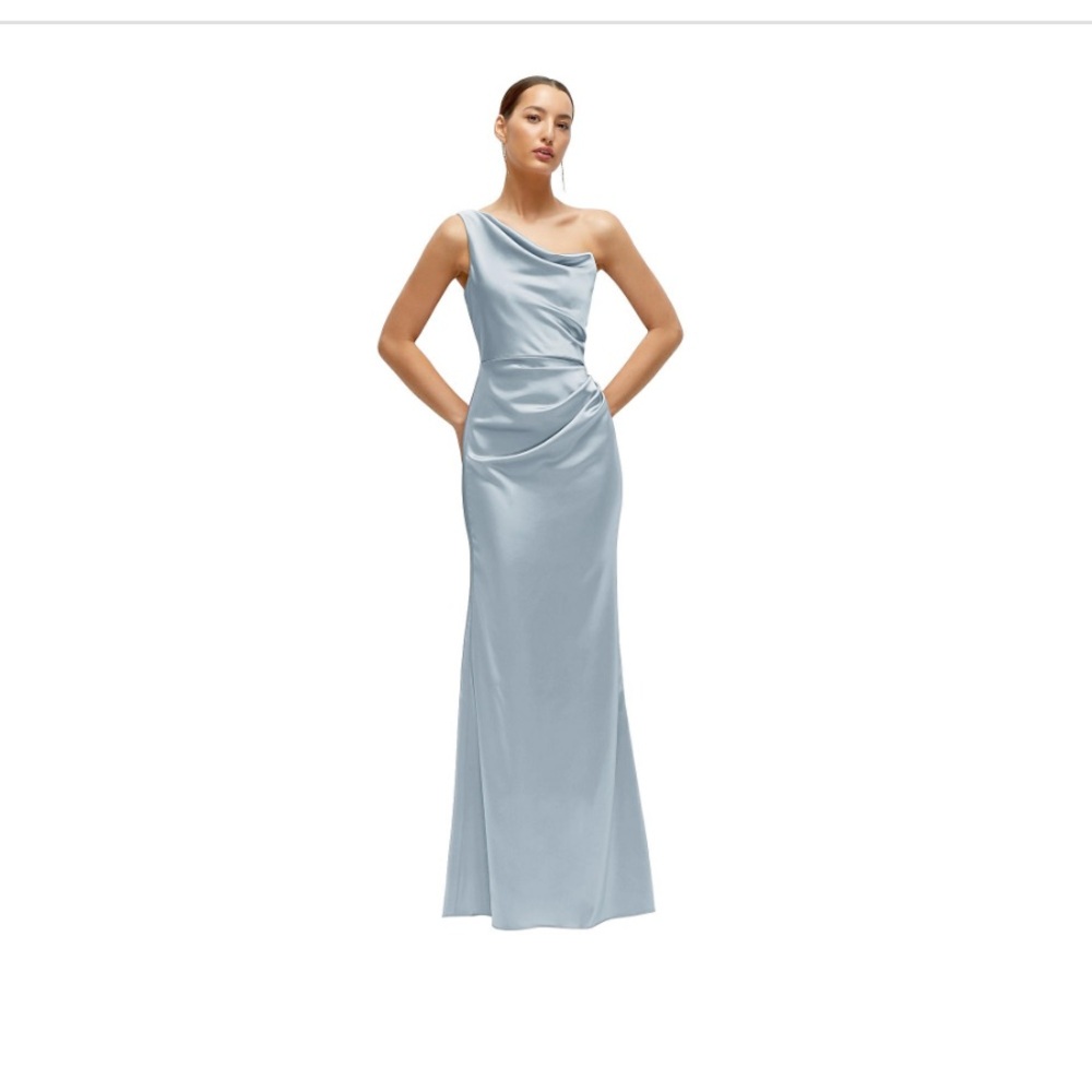 One-Shoulder Satin Maxi Dress in Pale Blue